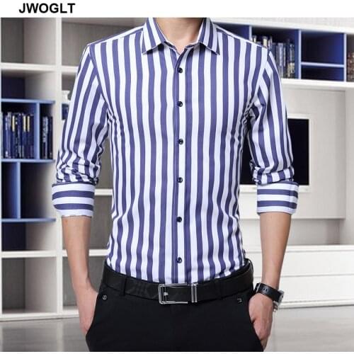 Korean Fashion Regular Fit 100% Cotton Long Sleeve Mens Striped Shirts
