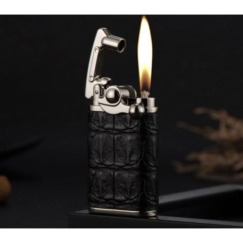 Rocker Arm Lighter Lychee Pattern Crocodile Pattern Laminated Metal Windproof Kerosene Lighter Flint Pink Fmale Smoking Lighter