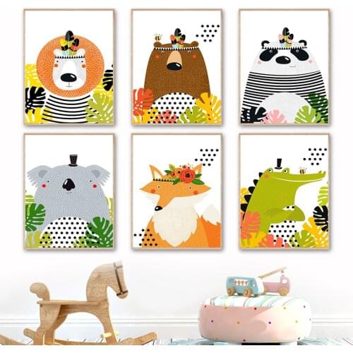 Cute Lion Fox Bear Crocodile Panda Koala Baby Wall Art Canvas Painting Nordic Posters And Prints Wall Pictures Kids Room Decor