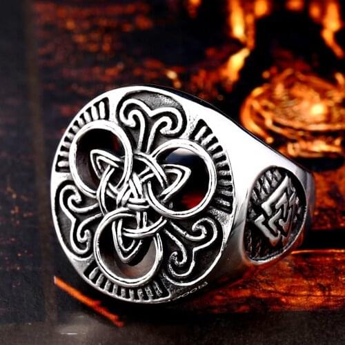 Vintage Viking Odin Trinity Celtics Knot Ring Men Nordic Stainless Steel Valknut Ring Fashion Rider Viking Jewelry Wholesale