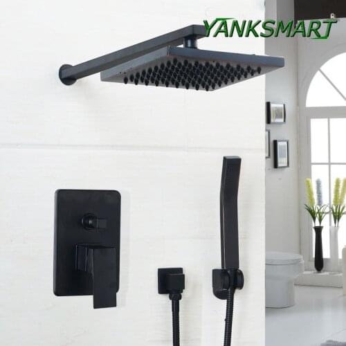 YANKSMART Luxury Wall Mounted Bathroom Rainfall Shower Faucet Sets Black 8/10/12 Inch Oil Rubbed Bronze Hand Shower Head Set