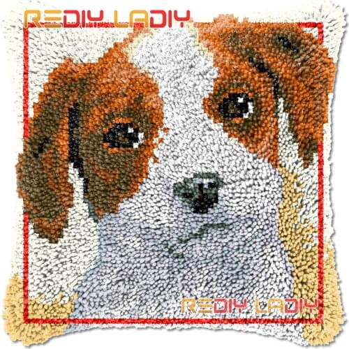 Latch Hook Cushion Cover Puppy Dog Needlepoint Kits Chunky Acrylic Yarn Crocheting Pillow Case Arts & Crafts