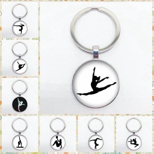 New Gymnast Keychain Artistic Gymnast Patterned Glass Pendant Keychain Gymnast Memorial Gift
