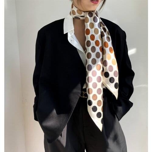 OMEA Handrolled 100% Dot Silk Scarf Women Hijab Spring Autumn Decorative Square Scarf 90cm Bandanas Luxury Headwraps Accessories