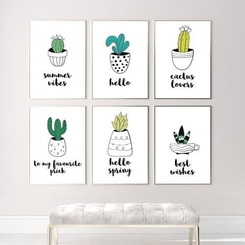 Vase Plants Quotes Poster Cactuses Wall Art Prints Picture Canvas Painting Minimalis Style Living Room Interior Decoration