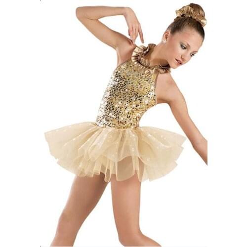 Junior Dance Tutu Dress Halter Neck Stage Performance Outfits Sequins Ballet Costume