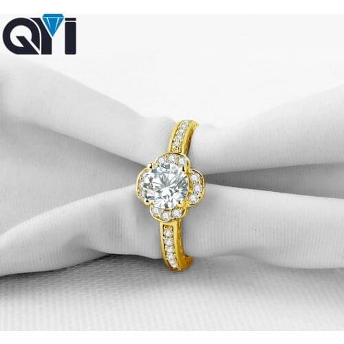 QYI 0.75 ct Engagement Ring 14K Solid Yellow Gold Rings Round Cut Sona Simulated Diamond For Wedding Women Wedding Jewelry