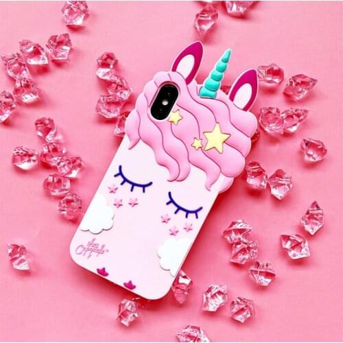 Luxury 3D Cartoon Unicorn Phone Case For iphone 7 7plus Cute Pink horse Soft back case cover for iPhone X 6 6S 8 Plus girl cases