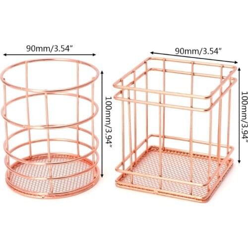 Rose Gold Metal Pen Holder Box Case Desk Stationery Office School Desk Supplies