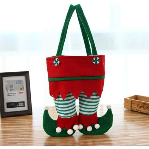 Christmas Elf Candy Bags Velvet Stripe Handbag Santa Claus Pants Bags Decor Xmas Tree Hanging Pendant Sweets Pouches Packing