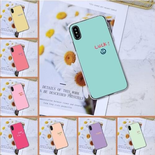 For iPhone X XR XS MAX 8 7 6S 6 S Phone Case Silicone Soft Pink Quote Simple Luck Yellow Back Cover For iPhone 6 S 6S 7 8 Plus