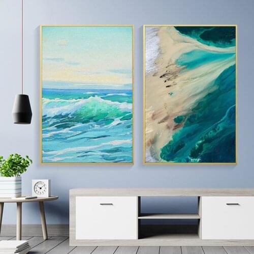 Modern Abstract Green Sea Landscape Poster Waves Surging Wall Art Print Picture Canvas Painting for Living Room Home Decoration
