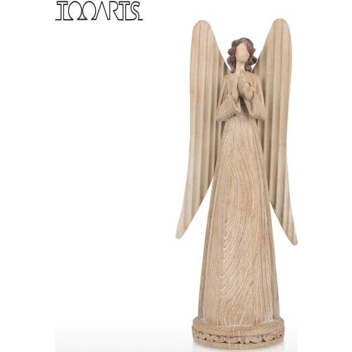 Tooarts Angel Statue Serene and Peaceful Angel Resin Art Sculpture Home Decoration Piano Decor Imitate Woodgrain Carving