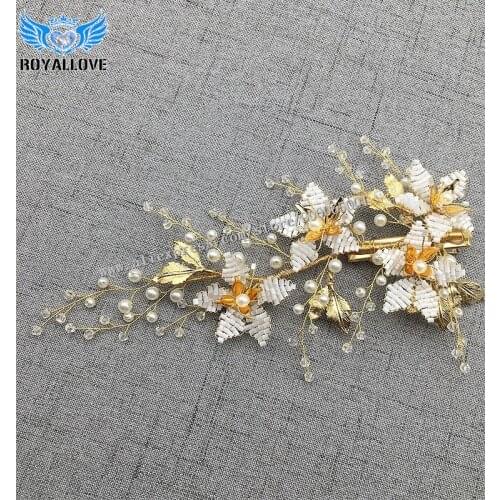 Bridal Gold rhinestone applique with handmade Gold Hair Jewelry Handmade Flower Crystal Pearl Wedding Hair Accessories