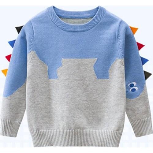Boys Sweaters Cartoon Dinosaur Autumn Winter Knit Pullover Tops for Kids Children Warm Clothes