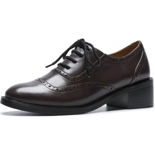 Square Heel Womens Shoes Pumps Genuine Leather Round Toe Elegant Comfortable Spring Autumn Casual Shoes Woman New