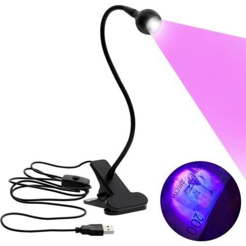 USB Led Desk Light Mini Clip-On Flexible Bright Led UV Lamp Adjustable Glue Nail Dryer Cash Medical Product Detector with Switch