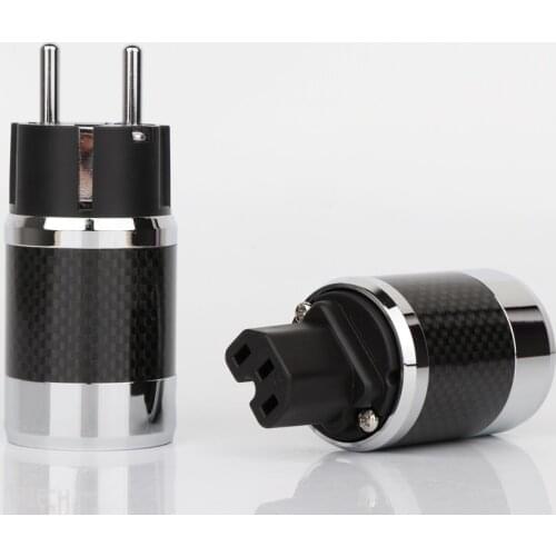 High Quality Carbon Fiber Rhodium Plated With Gasket EU Standard AC Power Plug IEC Female DIY Mains Power Cable Jack