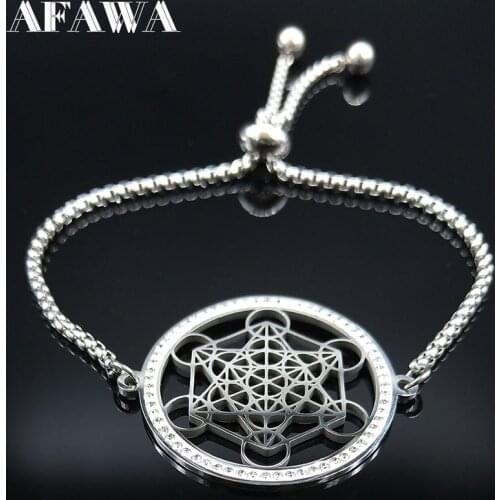 Yoga Hindu Buddhism Flower of Life Crystal Stainless Steel Bracelet Women Silver Color Necklace Jewelry cadenas mujer B130S01