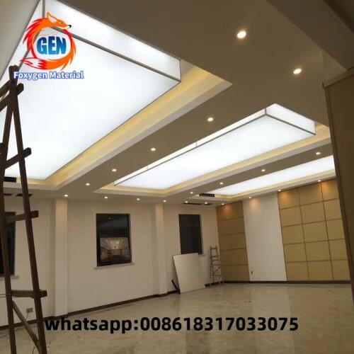 Green leaves and cloud blue sky PVC stretch ceiling film design for living room and bedroom