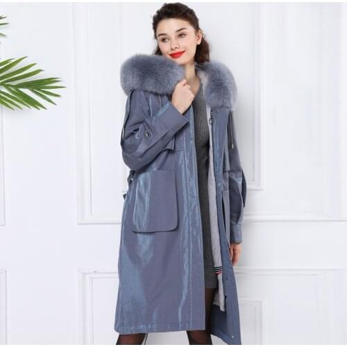 Coat Fur Real Female Real Rabbit Fur Liner Parka Winter Jacket Women Fox Fur Collar Warm Long Jackets Chaqueta Mujer MY s