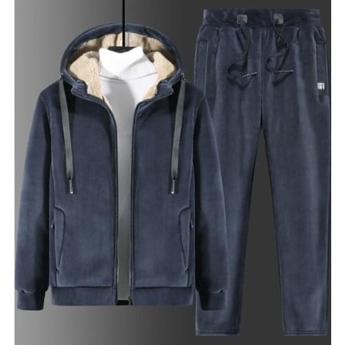 Winter silver fox velvet plus size plus velvet sweater suit mens thickened warm lamb velvet jacket mens sportswear two-piece s