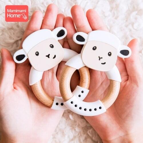 1Pc Baby Wooden Teether Animal Ring Silicone Rodent Beech Wooden Ring Rabbit Ear Pacifier Pendant Nurse Accessories Gift For Kid