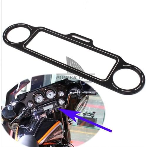 1pcs Motorcycle Black Aluminum Control Panel Bord Cover Stereo Accent Trim Ring Case for Harley Classic Street Road Glide 86-Up