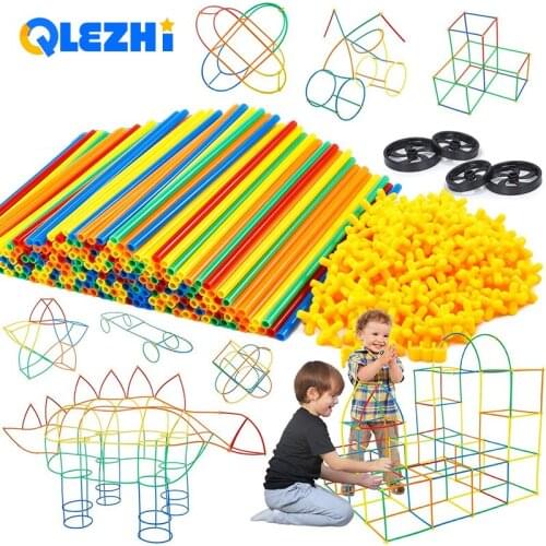 100-500 Pcs DIY straw inserted into the building block toy plastic construction suction cup creation puzzle game toy