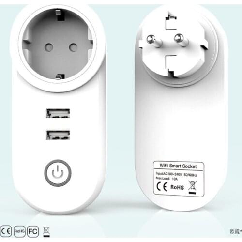 2021 Smart Plug WiFi Socket EU Plug Multifunction Strip Voice Control Home Fire Retardant PC Double USB Smart Power Socket