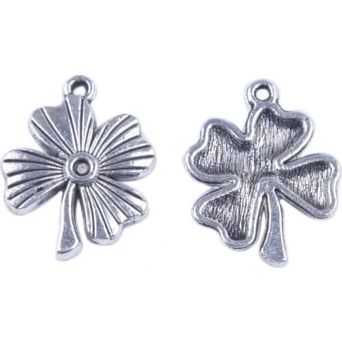 30Pcs Tibetan Silver Color Four Leaf Clover Lucky Charms A36130