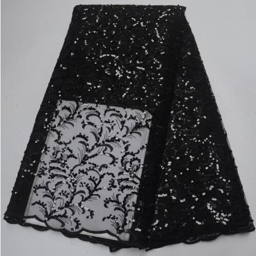 5yards/pc) black sequins French lace fabric with allover embroidery delicate African party lace for bing bling dress FLP173