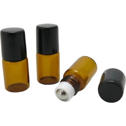 500pcs 1ml Mini roll on roller bottles for essential oils roll-on refillable perfume bottle deodorant containers with black lid