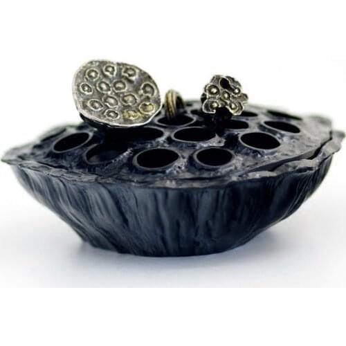 Sandalwood Incense Burner Brass Bronze Retro Asian Style Lotus Incense Fragrant Burning Pot Conical Plate Tube Buddhist Meditati