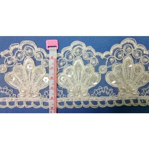 FREE SHIPPING 6.5cm organdy polyester embroidery framed beaded and sequined veil dress lace trim,XERY-Z727