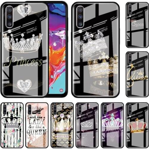 Diamond Crown Printing Glass Case For Samsung Galaxy A51 A50 A70 M51 A72 A71 5G A40 A30 A10 M31 Tempered Mobile Phone Covers