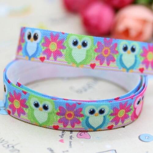 DHK 5/8'' 5yards Fold Over Elastic FOE owl printed headband hair band diy decoration OEM Wholesale E318