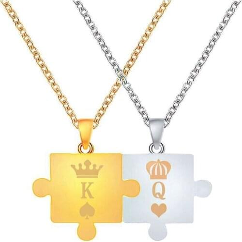 GOINHOT 1set Two Detachable Poker Cards Pendant Necklaces Couple Pendant K&Q Necklace Jewelry