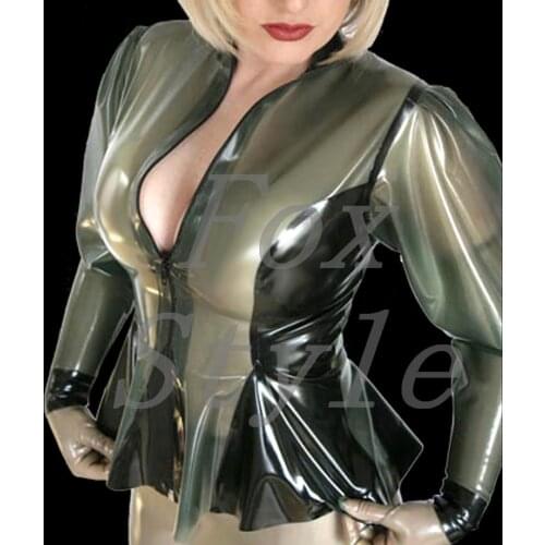 Hot sale latest sexy rubber latex wear fancy blouse in trasaprent color