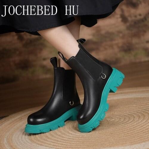 【JOCHEBED HU】Luxury Brand Platform Martin boots Thick Bottom Real Leather Ankle Boots women round toe short runway design shoes