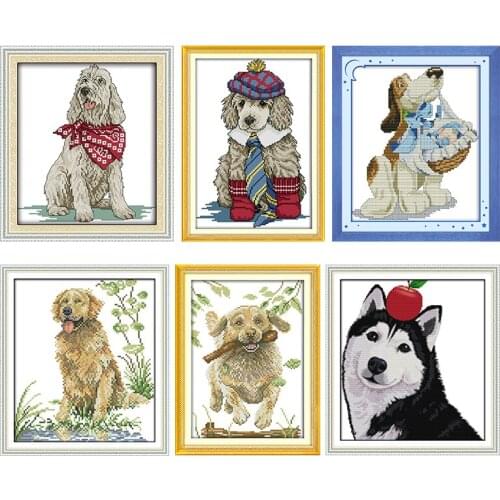 Joy Sunday Running Dog Cross Stitch Embroidery Needlework Kits Stamped 11CT 14CT Print Counted Thread Patterns Crafts Home Decor