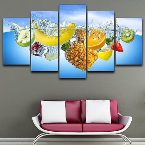 5 Panel Modern Canvas Living Room Home Decor Pictures Fruit And Water Framework HD Printed Painting Wall Art Posters Decor