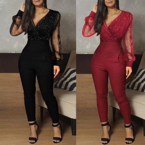 Jumpsuit Women Bodysuits Sexy Jump Suits for Women Plus Size Evening Jumpsuit Elegant Rompers Black Long Sleeve Rompers Clothes