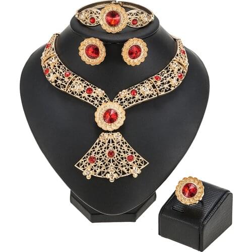 Gold color Jewelry sets for women African bridal wedding gifts party Necklace Bracelet earrings ring set Saudi Arabia jewellery