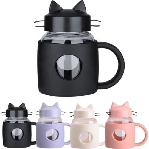 Cute Cat Glass Mug With Filter Coffee Tea Drinkware Cup Outdoor Travel Kitchen Gadgets Accessories 400ml Drop shipping