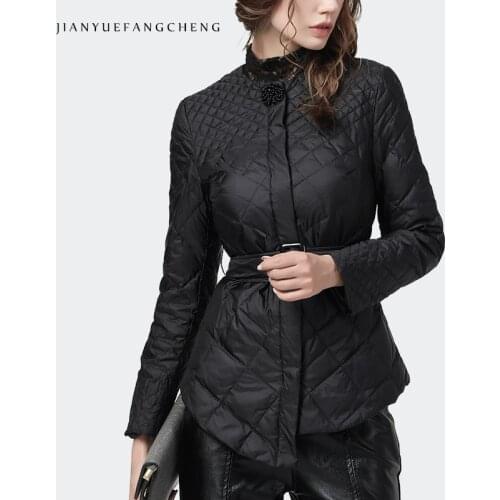 Fashion Belt Lace-up Black Duck Down Jacket Women 2020 Winter New Warm Thickened High Waist Slim Beading Korean Casual Down Coat
