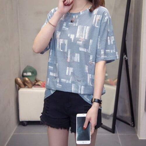 Summer Tees Tops Women T shirt Cotton Blue Loose Short Sleeve Oversize T-Shirt Woman HOLE Clothes Pink Harajuku Fashion 2021