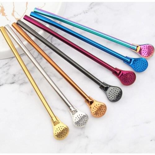 Bombilla Spoon Long Handle Filter 2 in 1 Stainless Steel Yerba Mate Tea Straw for Party