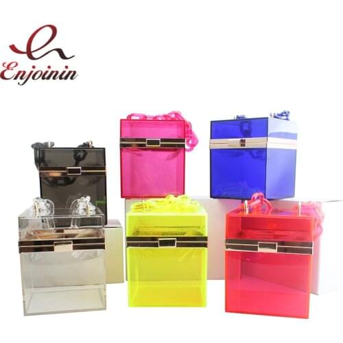 Fashion Transparent Design Women Party Purses and Handbags Wedding Cocktail handbag Acrylic Square Box Bag Shoulder Bag Bolsa