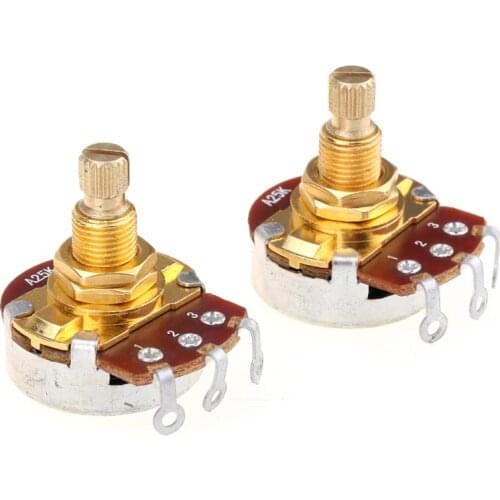 Musiclily Pro Brass Thread Full Metric Sized Control Pots A25K Audio Taper Potentiometers for Guitar(Set of 2)